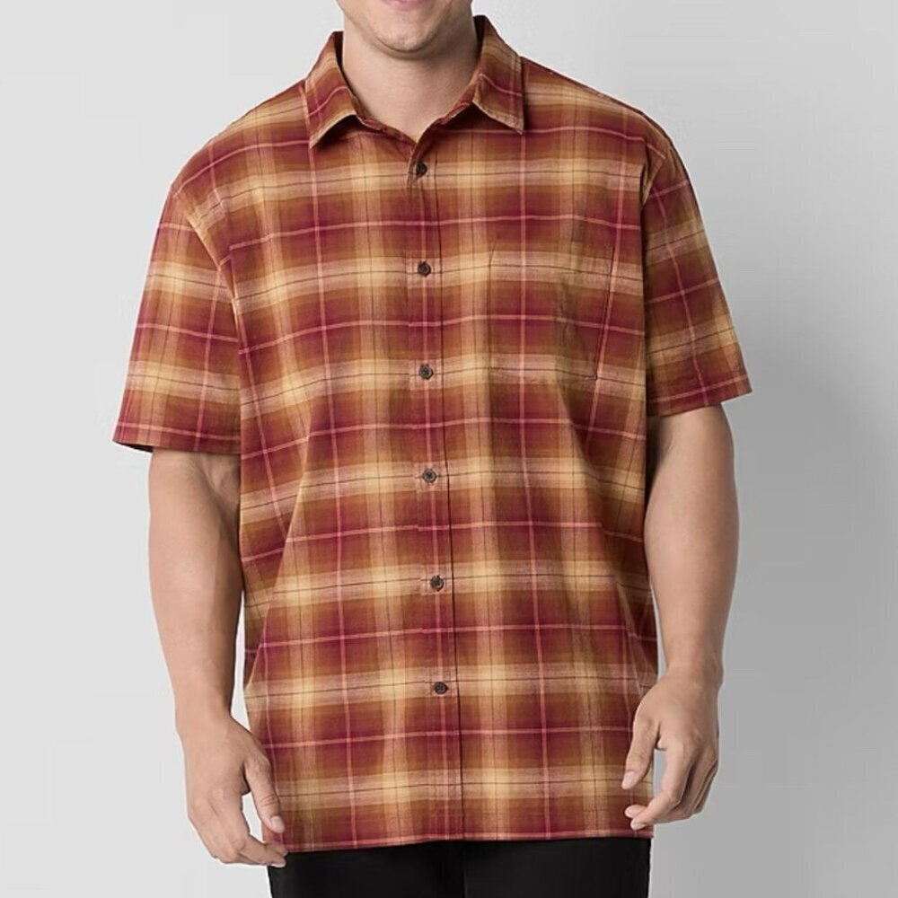 Mutual Weave Mens Plaid Button Up Shirt Size M Tall Short Sleeve Classic NWT $48
